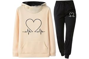 riou 2023 Chándal Mujer Completo Invierno Original, Divertido Estampado Conjunto Ropa de Deportivo 2 Piezas Sudadera con Capucha Manga Larga y Pantalón Jogger para Fitness Jogging S-XXL
