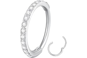 Popuhoops CZ Nose Ring Hoop 316L Surgical Steel Seamless Silver Septum Ring Clicker Jewelry Cartilage Earring Ear Piercing 20G 18G 16G Helix Rook Lobe Conch Tragus Daith Lip Hinged Piercing Jewelry