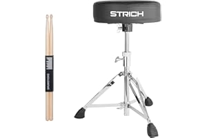 STRICH Drum Throne, taburete de tambor acolchado de altura ajustable, silla de tambor giratoria resistente, taburete acolchado de doble refuerzo con baquetas 5A, SDB-20