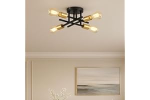 Brantoo Ceiling Lights, 4 Lights Modern Chandelier Ceiling Light Fixtures, E27 Sockets Industrial Sputnik Ceiling Light for Living Room Sitting Room Bedroom Kitchen Office Hallway (Black & Gold)