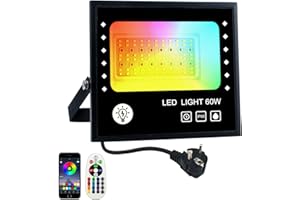 BOSITE Projecteur LED Couleur 60W,RGB Projecteur LED Exterieur IP66 Étanche 16 millions Couleurs,Lumière blanche 6500K,APP Smart Control,Spot Led rgb pour Jardin, Terrasse, Fête, Club