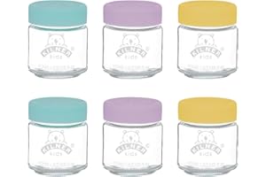 Kilner Kids Glass Baby Food Jars Set of 6x 110ml Reusable Jars with Airtight Silicone Lids in Purple, Yellow, and Turquoise Ideal for Homemade Purees, Batch Cooking and Portable Storage