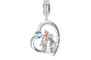 ROMANTICWORK Vater Tochter Geburtsstein Charm fit Armband 925 Sterling Silber Herz Charms Anhänger für Armbänder Vater Tochter Schmuck für Frauen Mädchen