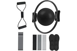 Generisch Pilates Ring Set, 14" Magic Circle, Long & Loop Resistance Bands, Soft Pilates Ball, Grip Socks,Puller, Home Workout Equipment for Women & Beginners to Tone, Flexibility & Core Strength