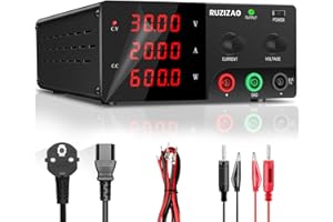 RUZIZAO Alimentatore da Banco 30V 20A 600W Alta Potenza Alimentatore da Laboratorio con OUTPUT/Encoder, Alimentatore Regolabile con Display a LED a 4 Cifre e Uscita Stabile per Laboratorio/Elettronica