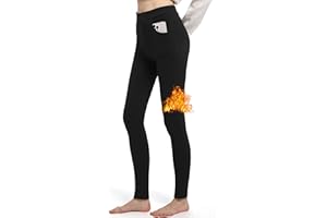 LYRIKER Baumwolle Thermo Leggings mit Taschen, Gefütterte High Waist Damen Winter Leggings mit Fleece, Dicke Warme Strumpfhose Thermohose
