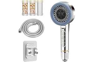 REETEE Alcachofa de Ducha con Filtro 3 Modos Ahorro de Agua Cabezal de Ducha, Ducha Multifunción de Alta Presió con 1,5M Manguera, Ducha Alcachofa con Soporte (platado)