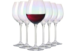 Krosno Verres irisés – Collection Rainbow, lot de 6, 440 ml, verrerie artisanale, pour vin rouge & blanc, design unique, lavage à la main | Cristal sans plomb