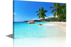 TISHIRON Lienzo decorativo para pared, paisaje tropical, botánico, isla de playa de arena con palmeras de coco, impresión junto al mar, decoración para colgar en la pared, para dormitorio, sala de
