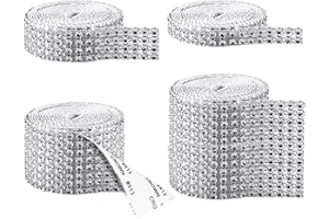 SHAO HUA 4 Rouleaux Ruban de Diamant Cristal Auto-Adhésif Autocollant Décoration, 1/2/4/6 cm Strass pour Art et Bricolages, Décoration de Téléphone de Voiture d'Événement Bricolage(Argent, 1 Yard par Rouleau)