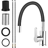 Gyxova Flexible Kitchen Tap, Sink Taps 360&deg; Rotation, Black | Single-lever Kitchen Faucet with Filter and Silicone Tube, for