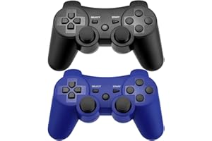 Ceozon Ps3 Controllers Gamepad Wireless Ps3 Remote Joystick 6-Axis Dual Vibration with Charging Cables 2 Pack (Black/Blue)