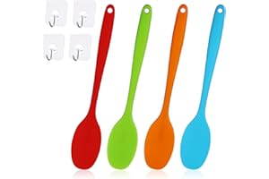 AMANDELIZABE Set di 4 cucchiai in silicone, cucchiai da 27,9 cm, resistenti al calore, utensili da cucina in silicone, cucchiaio in silicone per cucina (27,7 cm di lunghezza), con 4 ganci Tr