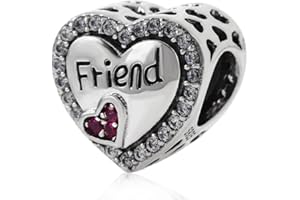 YIRONG JEWELRY Abalorio de amistad de plata de ley 925 con forma de corazón, para amigos, amor, flor, aniversario, pulsera Pandora