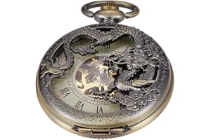 Tiong Bronze Mechanical Pocket Watch Manipulator Winding Pocket Watches Gift, Roman Numerals Mechanical Pocket Watches for Men