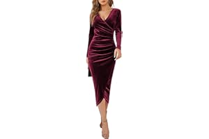 CheChury Damen Samtkleid Bodycon Lang Kleid V-Ausschnitt Langarm Sexy Maxikleid Elegant Schmal Cocktailkleid Partykleid Freizeitkleid Mode Abendkleid Bleistiftkleid Business Party Herbst und Winter