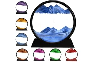 USMEI Fließender Sandrahmen, Bewegliche Sandkunst Bild rund Glas 3D Tiefsee Sandbild in Bewegung Display fließender Sand Rahmen für Desktop Home Office Dekor (Blau, 7 Zoll)