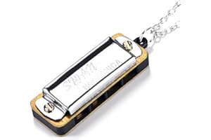 ‎DILWE Mini Harmonika, Halskette Schlüssel von C 4 Löcher 8 Töne Mundharmonika Tragbare Mundharmonika für Kinder Anfänger(Silber)