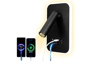 uksunvi LED Reading Light USB tipo - C Double charge Electric Zut Switch se puede ajustar 12w LED Spotlight 3000k Wall Light Aluminium Bed Light se puede girar (Negro rectangular)