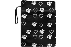 COEQINE Book Sleeve Protector Travel, Cute Dogs Paw Print Book Cover Portable for School with Zipper and Front Pocket