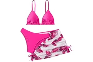 LYZOURBB Girls 3PCs Swimsuit Costume Bathing Suits Bikini Set with Floral Cover Up for Girls 8-13Years
