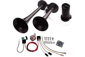 ‎FARBIN FARBIN Auto Horn 12V 150db Super Loud Air Horn, Dual Trompete Zug Hupe Kit für LKW, LKW Hupen mit Kompressor und Kabelbaum (12V, Schwarzes Doppelrohr Luft Hupe)