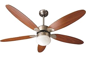 Zephir, Ventilatore da Soffitto, 5 Pale in Legno, Ventilatore con Luce, Diametro 130 cm, Funzionamento con Telecomando, Funzione Reversibilità, Colore marrone