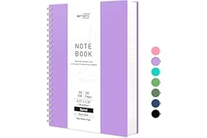 RETTACY Cuaderno A4 con Puntos, Cuaderno en Espiral, 300 Páginas/150 Hojas para Escribir, 100 g/m², Tapa Dura de PVC, para Mujeres, Hombres, Trabajo, Oficina, Escuela, 21,5 x 27,9 cm, Morado
