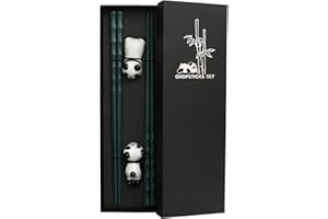 Aomhrek Set de 2 Pares de Palillos Reutilizables Con Soporte de Cerámica en Forma de Panda, Chinos, Japoneses y Coreanos para Niños y Adultos, Ideal para Sushi, Noodles (Verde)
