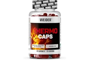 Weider Thermo Caps Disminuye el Apetito, Potente Fórmula Termogénica con Cafeína; Enriquecido con Cromo, Cúrcuma, L-Carnitina, 120 Capsulas
