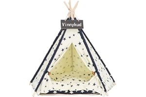 Vinnykud Dog Teepee Removable Washable Pets Teepee Dogs Tent Cotton Canvas Portable Pet Tents Houses with Cushions Cats Tents Dog/Cat Bed