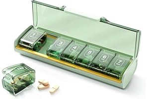 Glosen Weekly Pill Box 7 Day - Travel Pill Organiser with 7 Individual Compartments, Small Pill Case with Double Snap Lock, Tablet Container for Pocket Purse (Green)