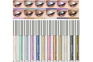 HQDA 12 Farben Flüssiger Glitter Lidschatten Makeup Set Metallic Shimmer Colorful Gold Neon Liquid Eyeshadow Waterproof Long-lasting Quick Drying Lidschatten Makeup Set (Set A)