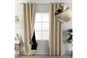 Amidoudou Blickdichte Vorhänge ösen 2er Set Für Kinderzimmer Schlafzimmer Wohnzimmer (Beige,260x140cm)