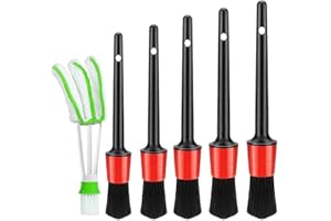 Sunshine smile Zestaw szczotek do szczegółów samochodu, szczotki do czyszczenia detali samochodowych, szczotki do detali dzika, plastikowe uchwyty samochodowe szczotki do szczegółów, szczotki do detali do czyszczenia kół silnika (6 szt.)