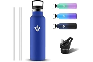 Grsta Botella Agua Acero Inoxidable 500ml, Prueba de Fugas Botella Agua Niños con 2 Tapones, Termo con Pajita y Filtro, Reutilizable Cantimplora Termica sin BPA para Gym, Bicicleta, Colegio, Oficina