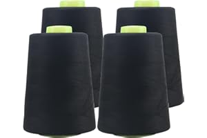 FOGAWA 4 Rollen * 5000 yards Nähgarn Polyester Nähgarn Nähmaschinengarn, 40s/2, Garnspule Overlockgarn für Näharbeiten, Quilten, Patchwork, Kleidung(Schwarz)