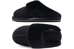 KuaiLu Womens Fluff Plush Slippers Ladies Cosy Memory Foam Warm Winter Mule Slippers Slip on Comfy Arch Support House Shoes with Non-Slip Indoor Outdoor Hard Sole