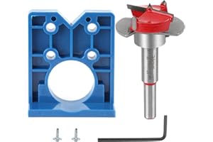 Tunknew Cabinet Door Hinge Jig, Hole Drilling Forstner Bits Sets Concealed 35mm Hinge Boring Bit Cutter with a Set of Blue Positioning Plates for Kitchen Door