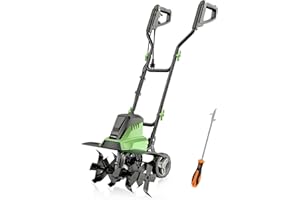 PHIWOS 1500W Electric Garden Tiller, Cultivator, Rotovator And Rototiller With 6 Angled Teeth, 45CM Working Width, 22CM Depth, with 2 Wheels, 10M Power Cable
