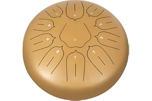 Happybuy Steel Tongue Drum 11 Notes 10 Inches Dia Lotus type Tongue Drum Golden Handpan Drum Notes Percussion Instrument Steel Drums Instruments with Bag, Music Book, Mallets,Mallet Bracket