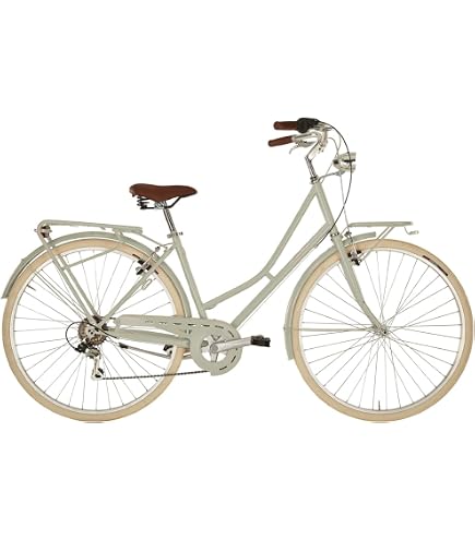 Vélo Rétro Femme Via Veneto - Cadre Aluminium, 6 Vitesses Shimano, Panier, Sacs, Sonnette, Taille 46