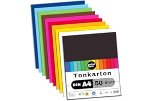 perfect ideaz 50 feuilles de papier cartonné A4, carton de bricolage, teinté dans la masse, en 10 coloris différents, grammage 210 g/m², feuilles à qualité élevé