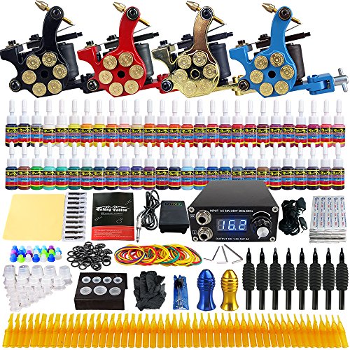 Solong Complete Tattoo Kit 4 Machine Set Inks Power Supply Needle Grips Tips TK458