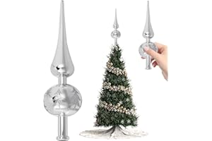 CAREDGO Weihnachtsbaumspitze Silber 23cm Christbaumspitze Weihnachtsdeko Baumspitze Christmas Tree Topper Kunststoff Christbaumschmuck Spitze Tannenbaumspitze für Weihnachten Dekoration, Party Deko