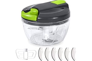 Mini Hachoir Manuel 520ML, Hachoir Oignon Avec 3 Lames En Acier Inoxydable, 3 Lames Supplémentaires Et 1 Mélangeur, Mixeur Manuel, Coupe Oignon Manuel, Hachoir Oignon Manuel Avec Tire-câble