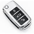 HooRLZ TPU Vw Key Fob Cover For Vw Caddy Jetta Bora Beetle Golf Polo Passat Scirocco Sharan Touran Tiguan T5 Skoda Seat Ibiza Leon Octavia, 3 Button Vw Golf Car Key Case Cover Silicone - Silver