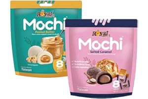 ‎NASCHWERK Royal Family Mochi 2er-Set: Salted Caramel & Peanut Butter (2x120 g) Reiskuchen mit cremiger Füllung – zart, süß & köstlich. Ideal als Dessert oder Snack