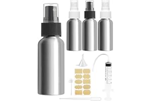 Bohoray 4 Piezas 50ml Bote Spray Pulverizador Pequeño,Aluminio Botella Spray,Pulverizador Colonia,Spray Agua Pulverizador Con Etiqueta, Embudo, Jeringa Para Aceite Esencial,Aromaterapia,Perfume,Viaje