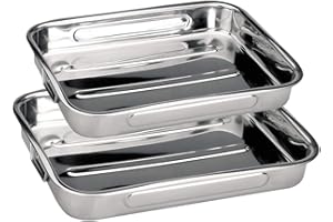 MGE WORLD MGE - Rôtissoire en Acier Inoxydable avec Poignées - Plat à Four avec Poignées - Plaque à Rôtir - Plat à Four - Plat a Four Rectangulaire - Grand Plat Four - Set 2-30 et 40 cm